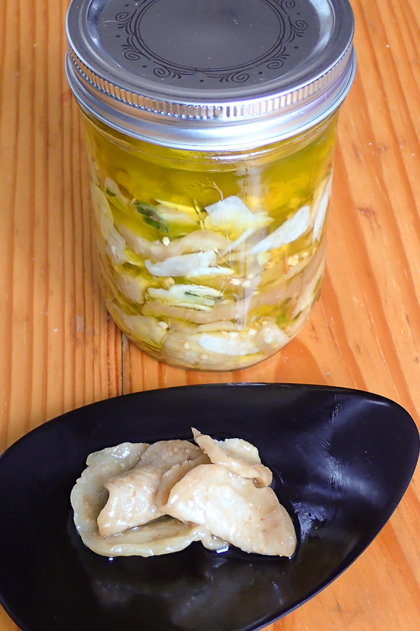 Pickled Eggplant Slices Preserved in Olive Oil